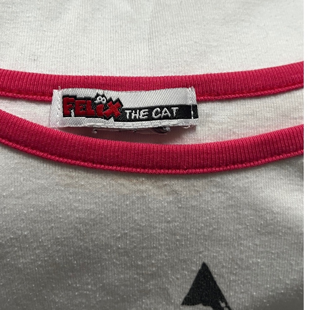 Vintage Felix the Cat Ringer Tee Womens White Red Graphic Cartoon Sz L - Picture 3 of 4